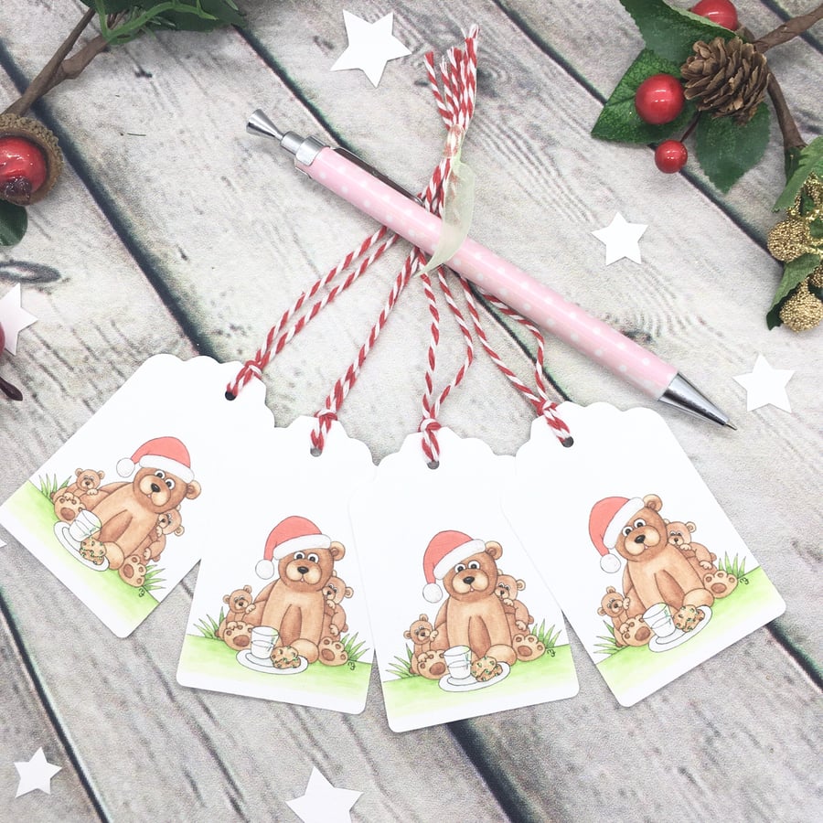 Christmas Bear & Cubs Gift Tags - set of 4 tags