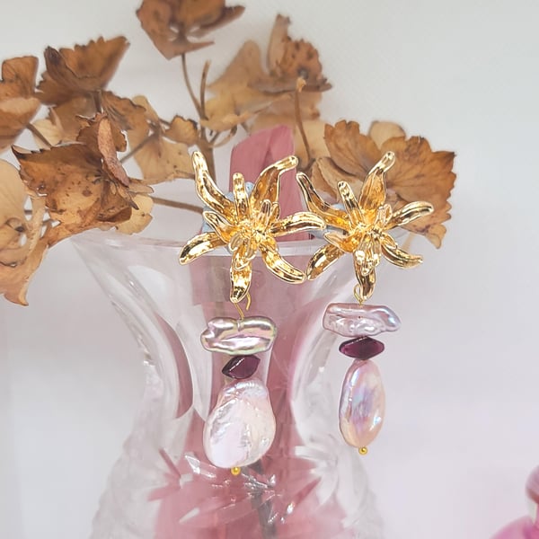 Baroque Pearl Statement Earrings: Gold Boho Jewelry