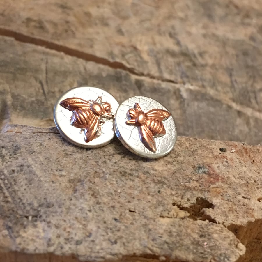 Bee Earrings, Bumble Bee Earrings, Stud, Posts, Copper Sterling Silver Honey Bee