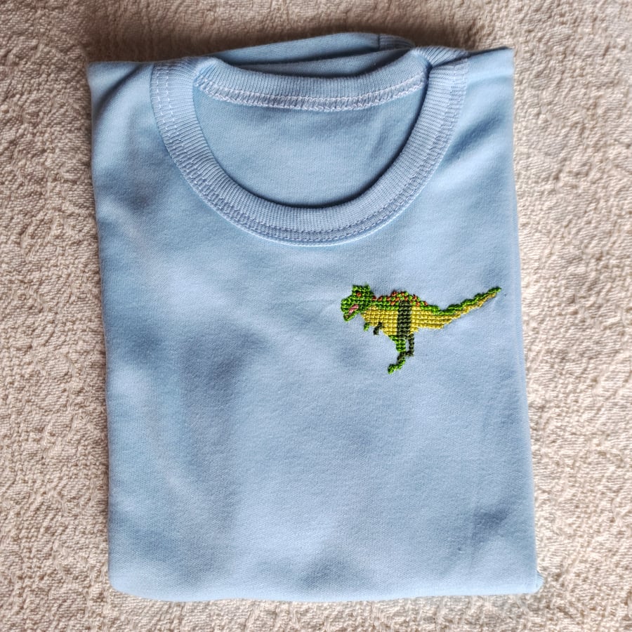 T-rex,  T-shirt , age 4- 5 years, hand embroidered