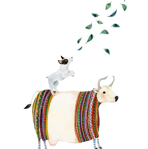 Dog print Dog and Cow in knitwear A4 Giclee illustration print