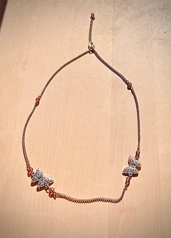 Purple and silver butterfly necklace 