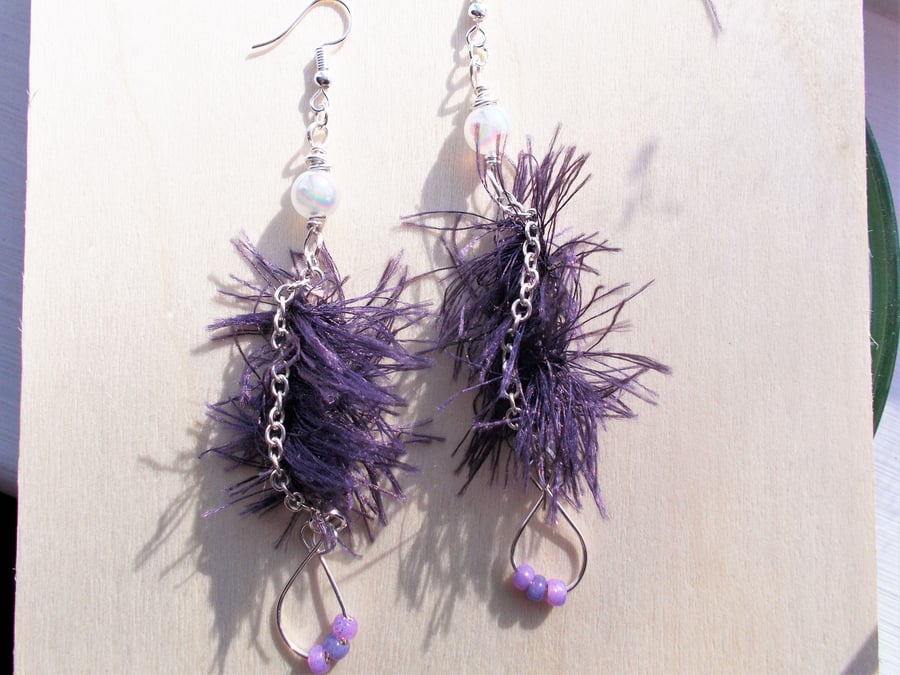 Purple Wowzer Dangle Earrings - FREE UK post 
