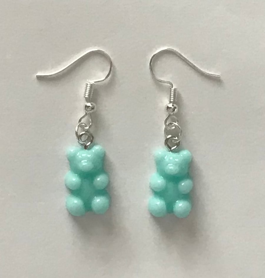 Pale Pastel Blue Gummy Bear Earrings 