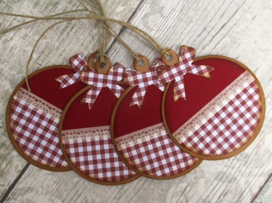 Christmas Bauble Gingham Gift Tags set of 4