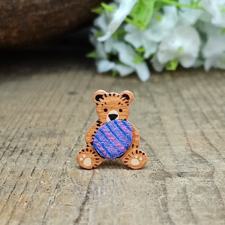 Easter Egg Teddy Bear Pin, Handmade Bear Brooch, Cute Spring Gift
