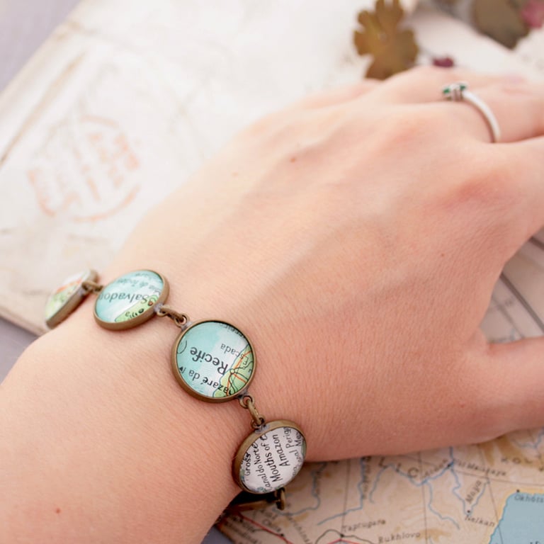 Map Wanderlust Boho Bracelet with custom locations, Custom Map Bracelet 