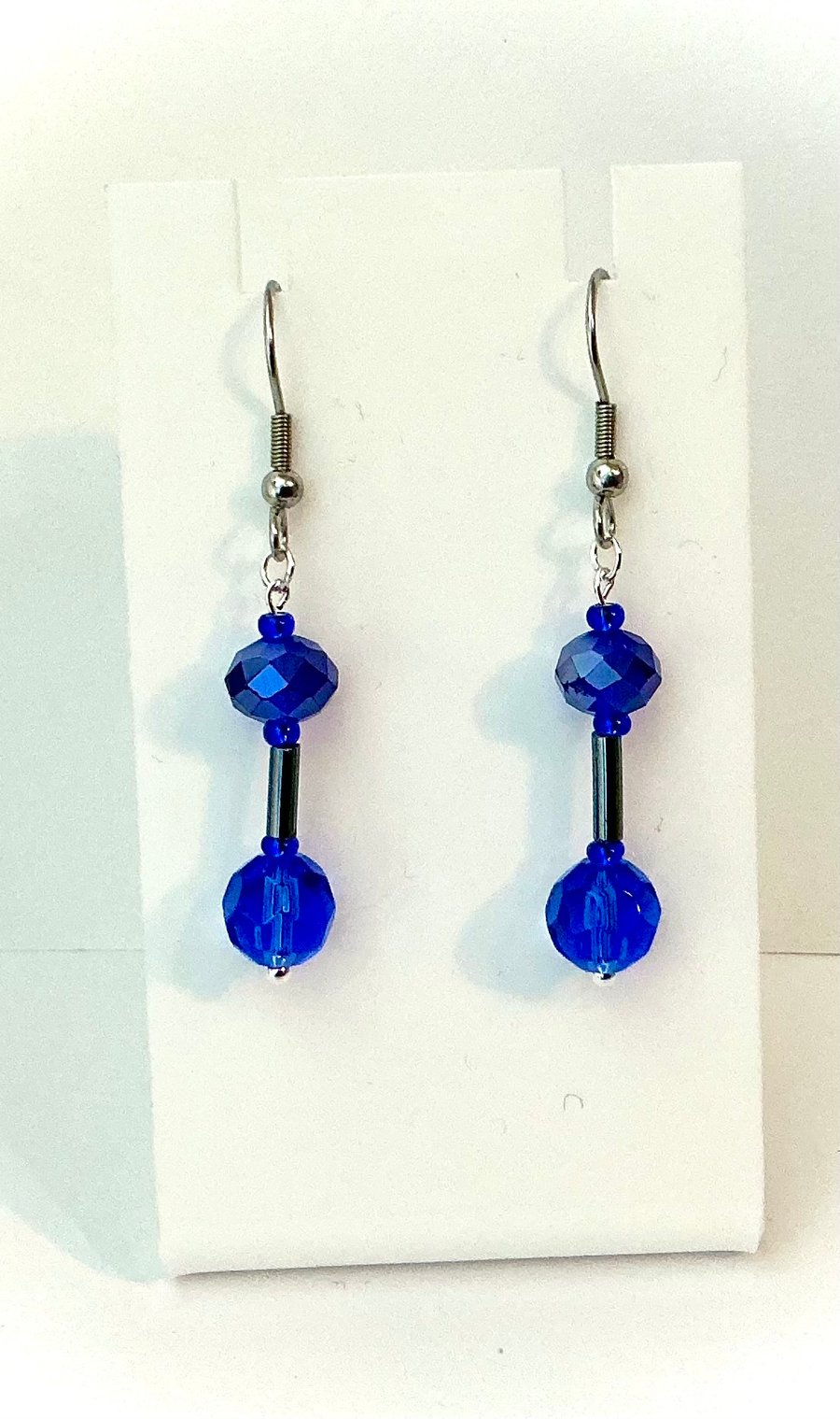 Blue Faceted Glass Beaded Earrings