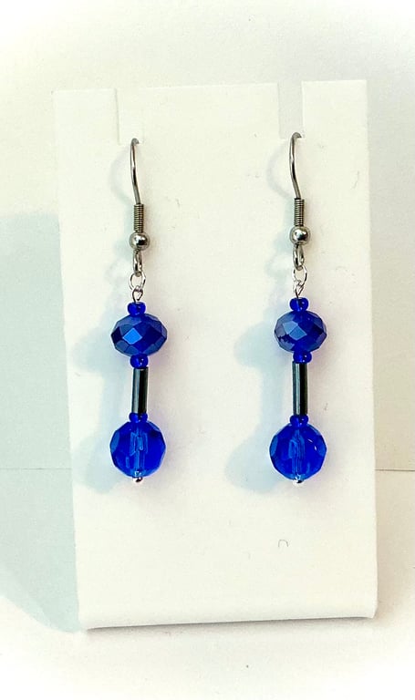 Blue Faceted Glass Beaded Earrings