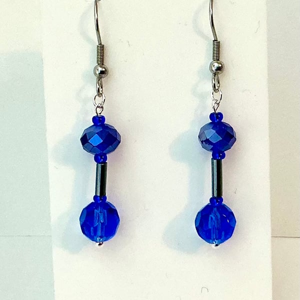 Blue Faceted Glass Beaded Earrings