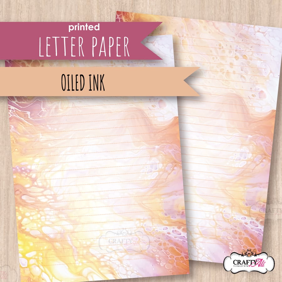 Letter Writing Paper with an orange oiled ink pattern, set of 10 sheets