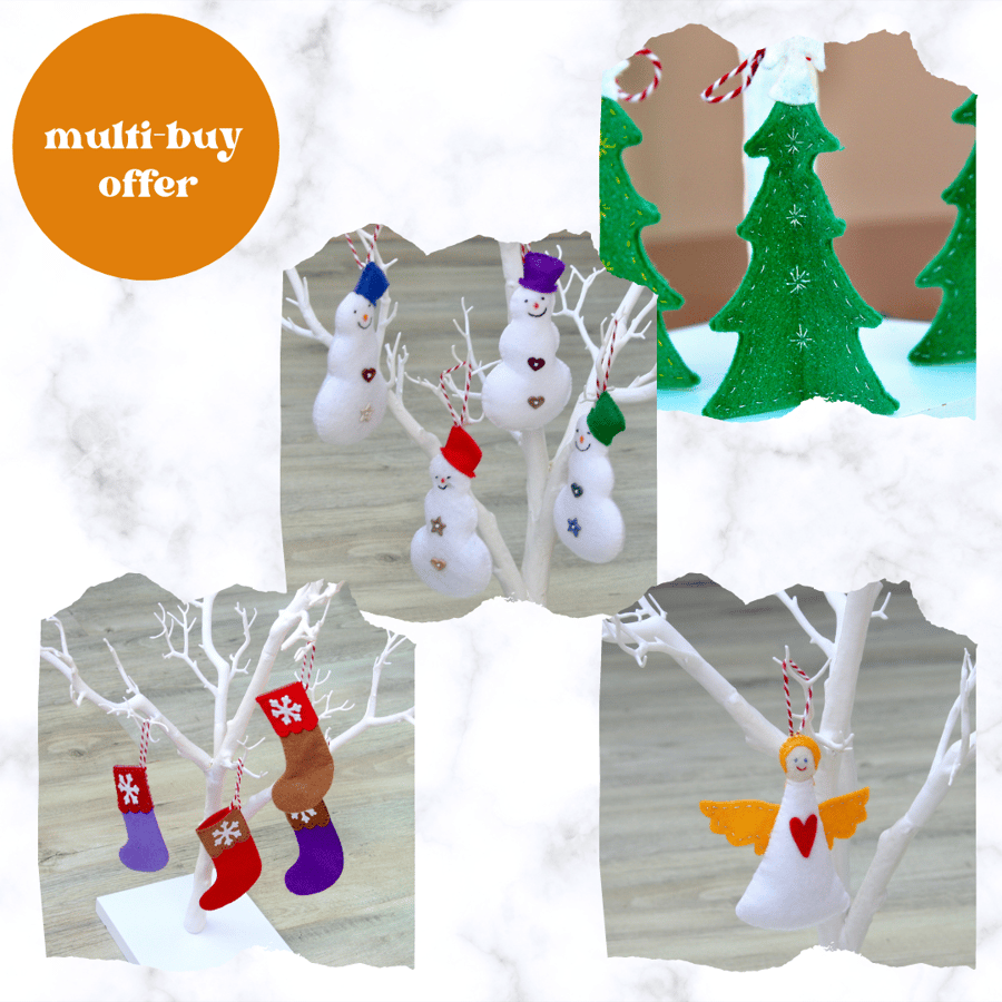 Choice of 3 Felt Hanging Christmas Tree Decorations - Multibuy Offer