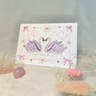 Swan Bird Wedding A6 Greeting Card Happy Couple with Bio Glitter