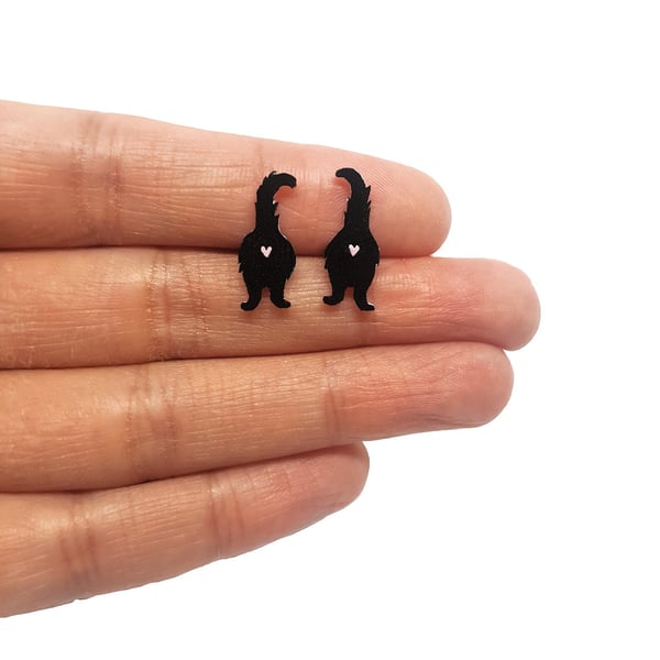 Tiny Cat Butt Stud Earrings - Handpainted - Pet Earrings