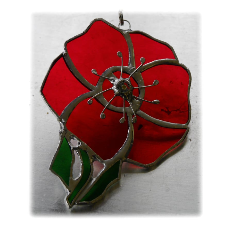 Poppy Suncatcher Stained Glass Handmade Red Flower 032 or 033