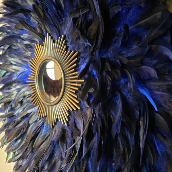 Blue Feather Mirror - Handmade - One Of A Kind - Juju - Designer