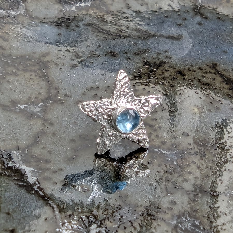 Weekend Sale Until Recycled Handmade Sterling Silver Star Swiss Blue Topaz Stud