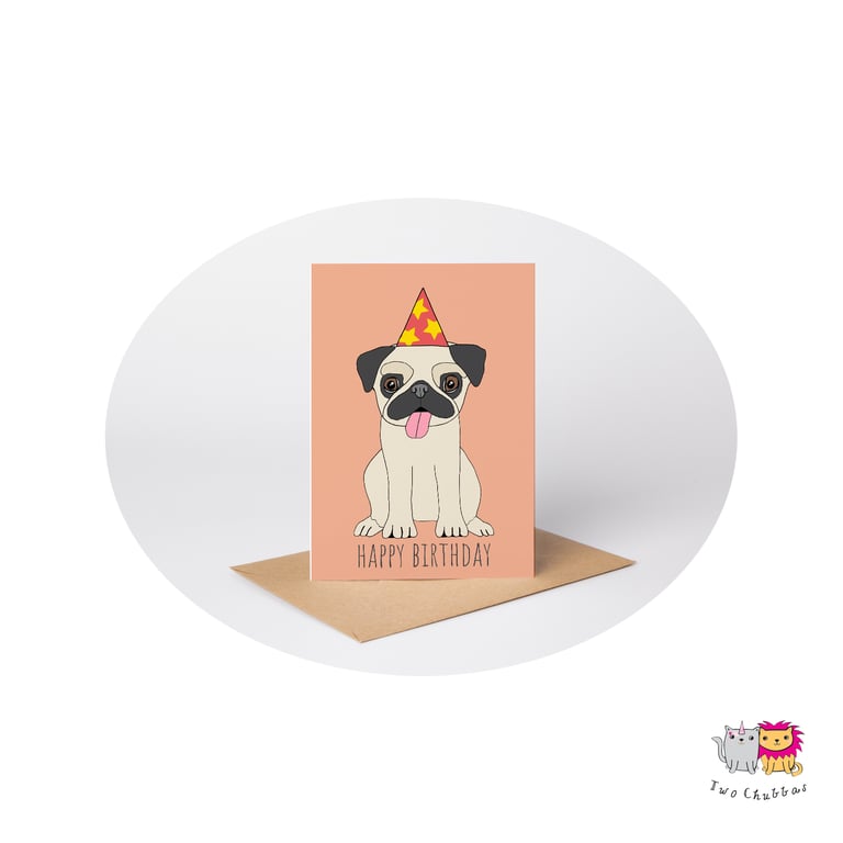 Pug Birthday Card, A6 Birthday Card, Cute Animal Birthday Card