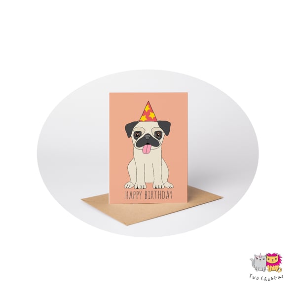 Pug Birthday Card, A6 Birthday Card, Cute Animal Birthday Card