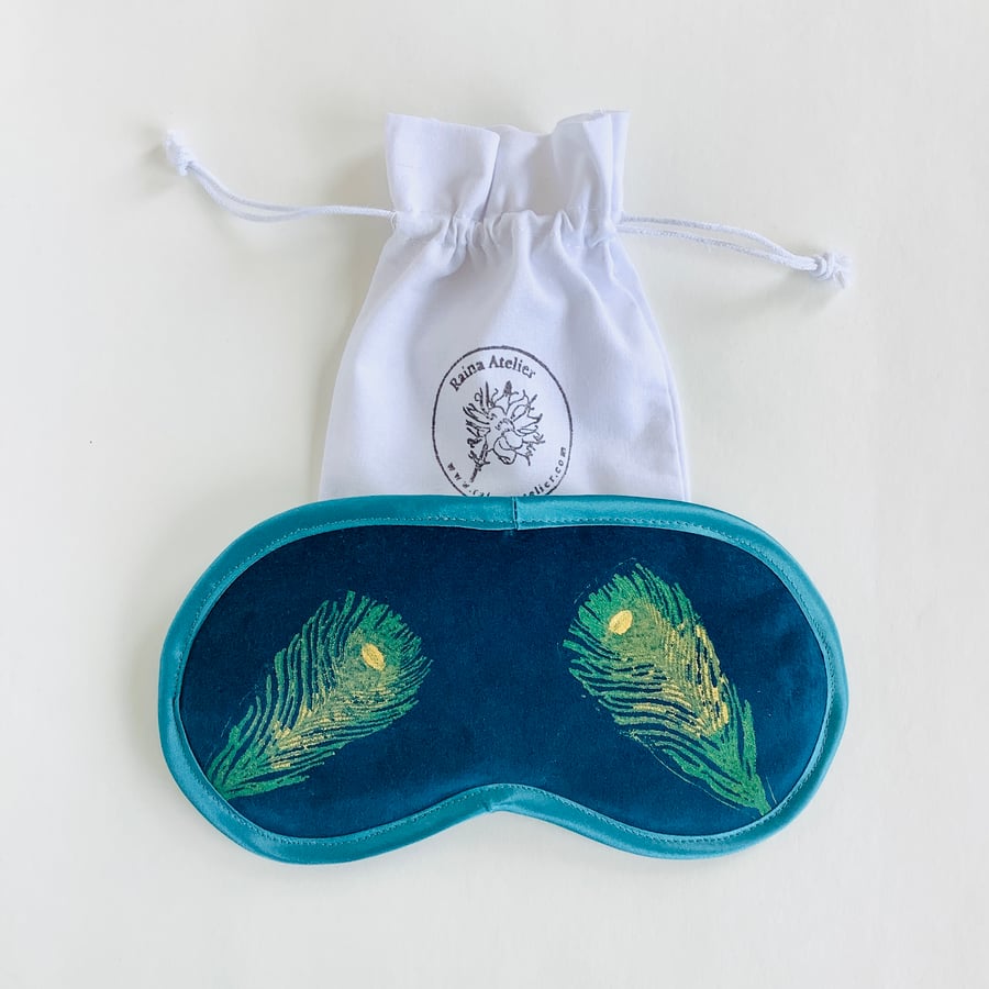 Teal Peacock Feathers lavender infused eye mask 