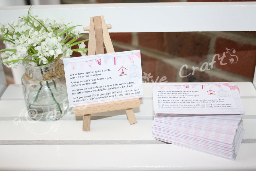 Wedding Money Poems - Vintage Birdcage Pink & Grey