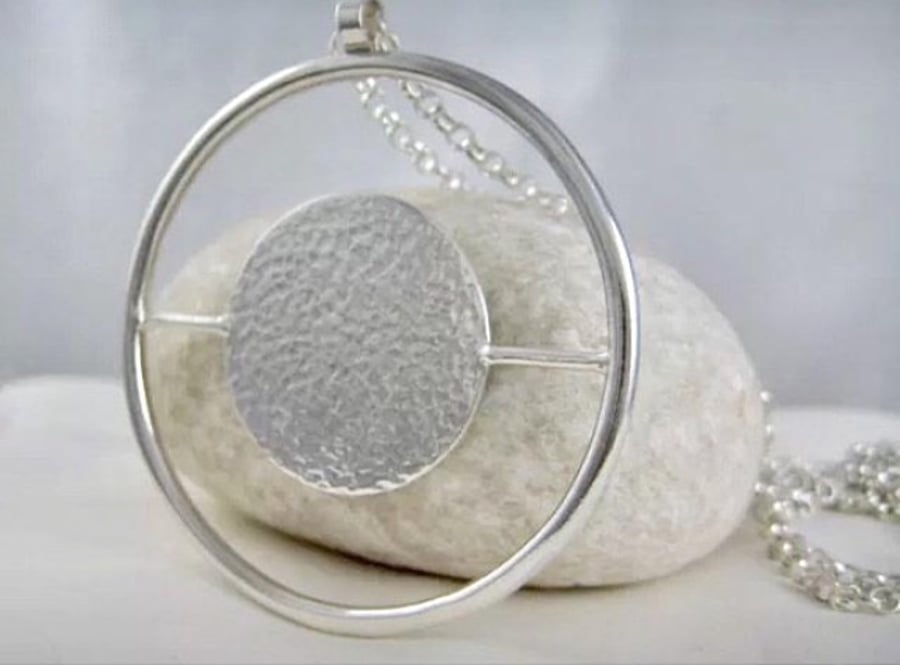 40 Inch Long - Large Modenist Sterling Silver Pendant Necklace - Handmade