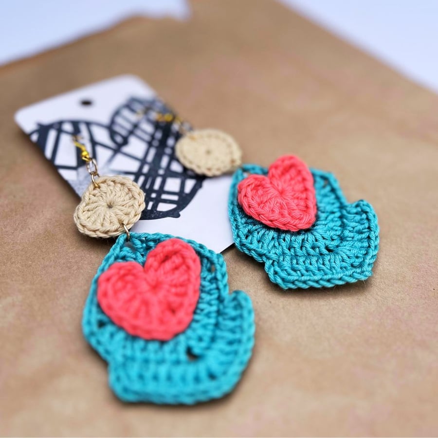 Crochet Earrings - Coral Hearts