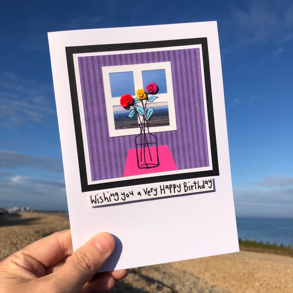 Vase of Roses with a View Birthday Card