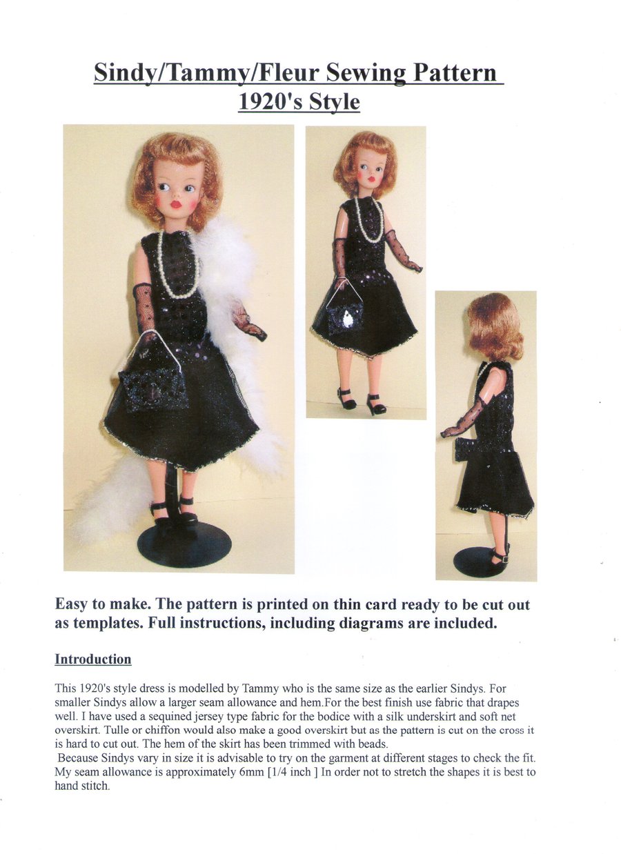  Sewing pattern for 11-12" Fashion Doll, 1920's style.