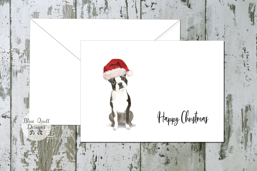 Boston Terrier Folded Christmas Cards - pack of 10 - personalised