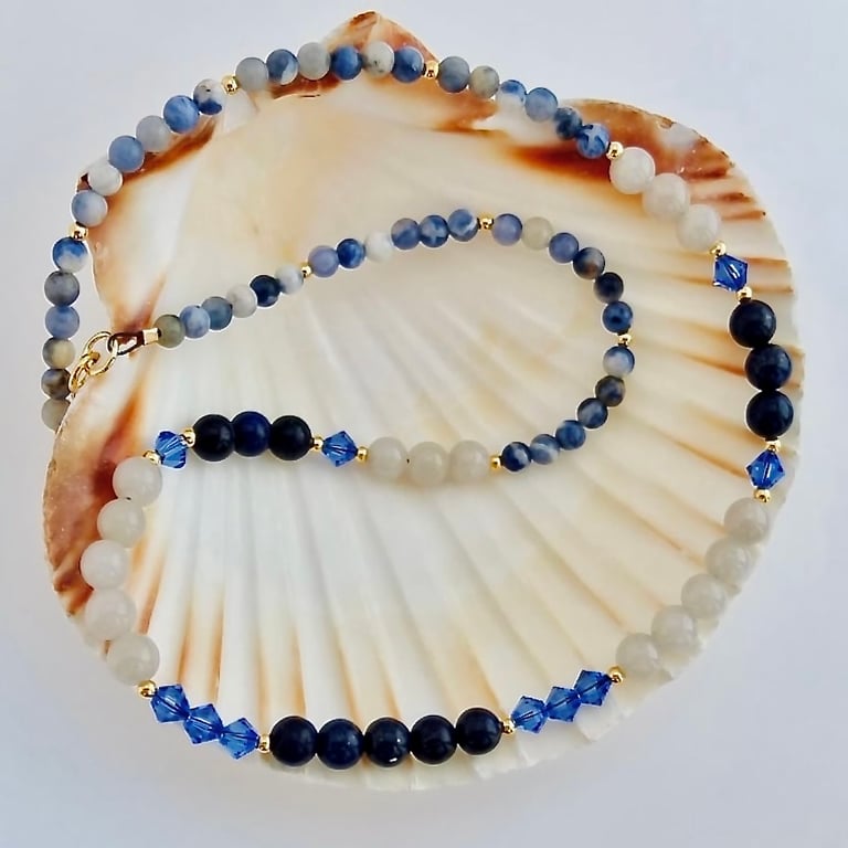 Lapis Lazuli, Crystal 'Sapphire', Jade and Sodalite Necklace - Gifts For Her
