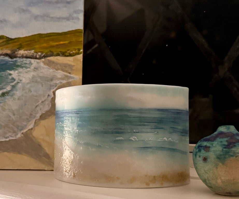 Fused glass curved seascape 