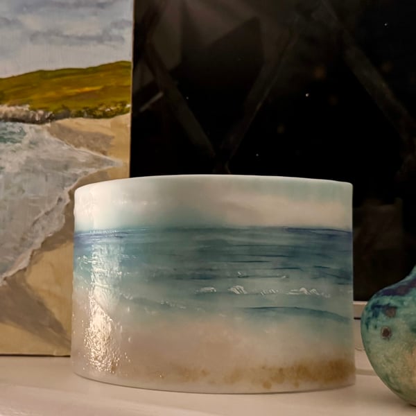 Fused glass curved seascape 