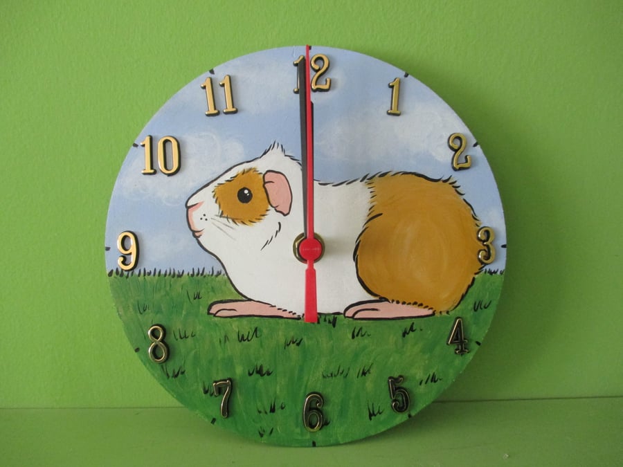 Guinea Pig Clock Cartoon Style Original Painting Pet or  Animal Lover Gift