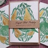 Partridge Christmas card lino print with gold pears