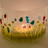 Curved freestanding fused glass multicoloured  meadow