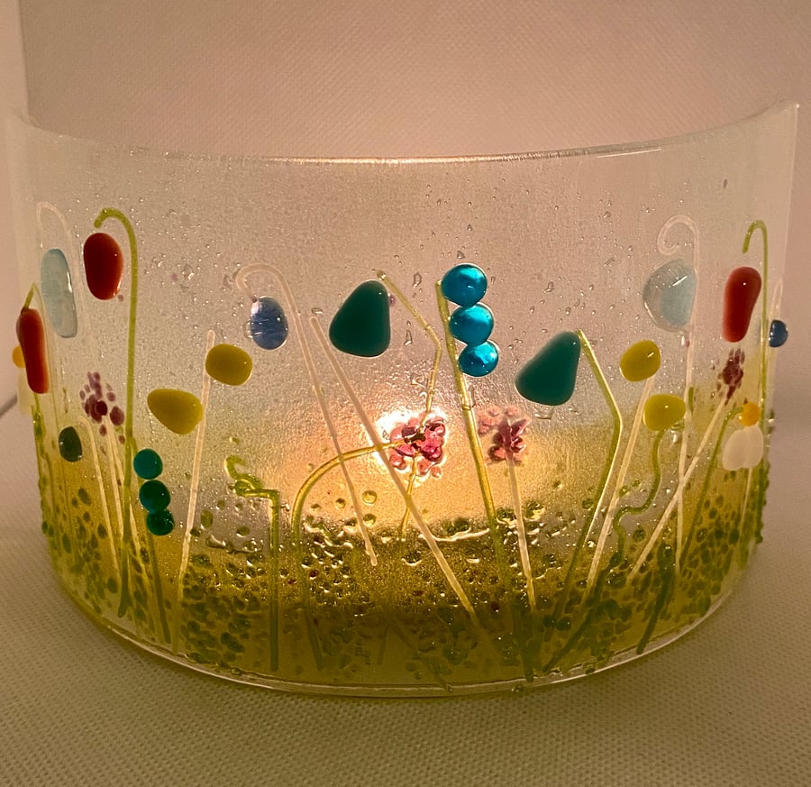Curved freestanding fused glass multicoloured  meadow