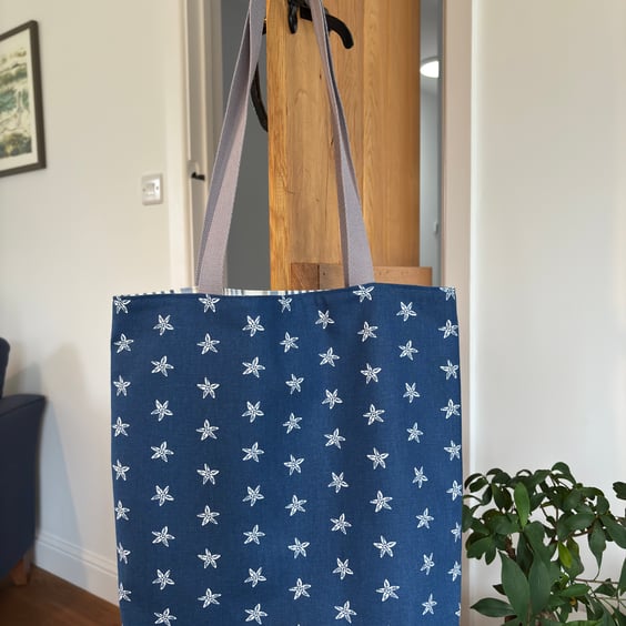 Reversible tote bag, shopping bag, shoulder bag with nautical inspired prints