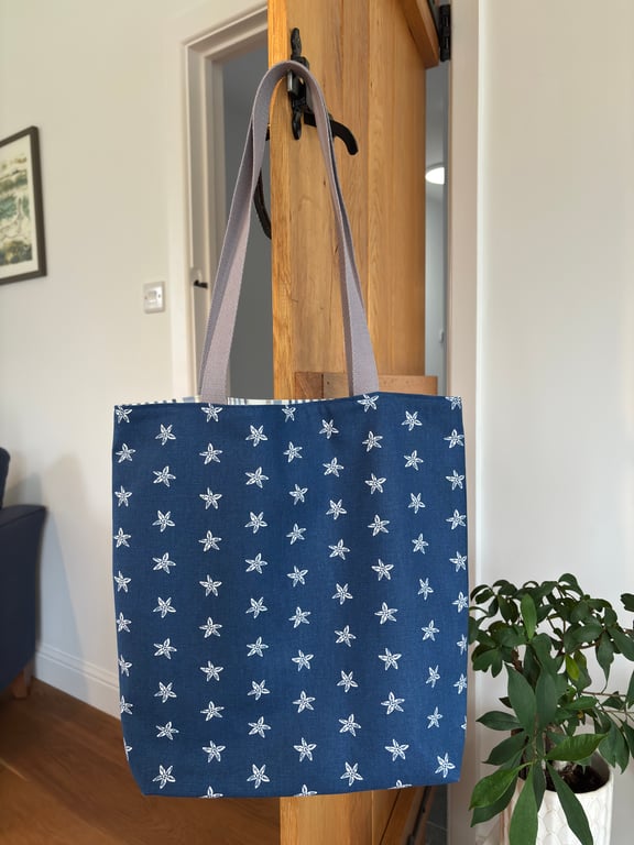 Reversible tote bag, shopping bag, shoulder bag with nautical inspired prints