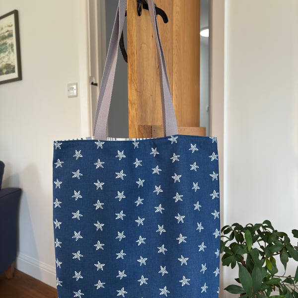 Reversible tote bag, shopping bag, shoulder bag with nautical inspired prints