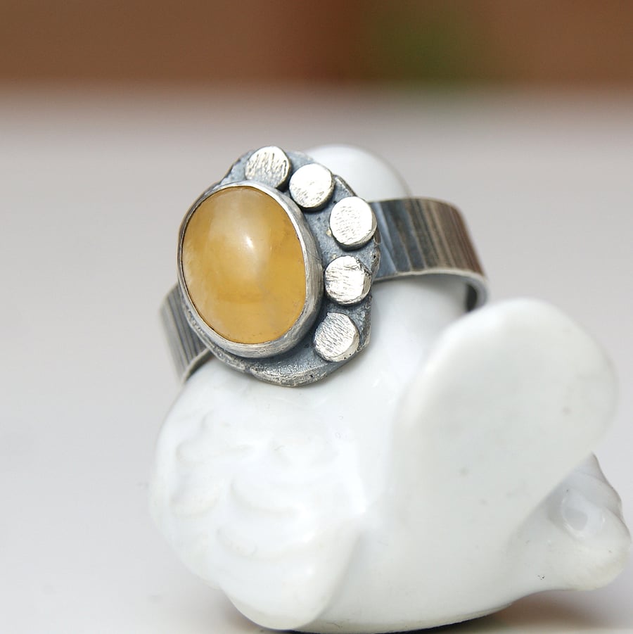  Ring size Q, READY TO SHIP, Yellow Aragonite silver ring