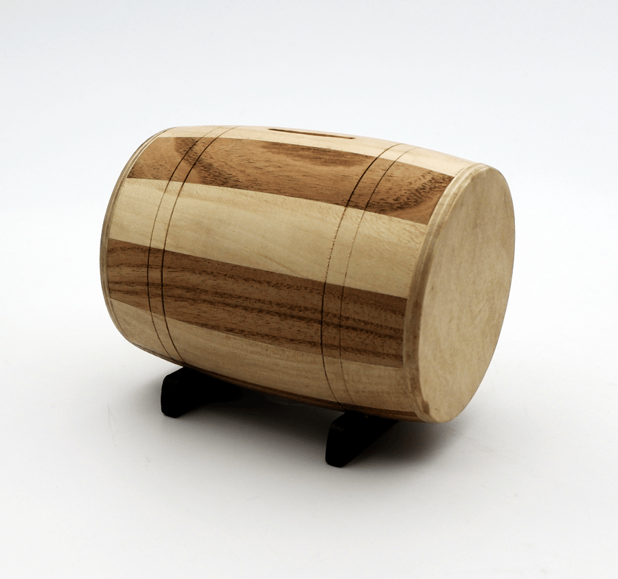 Solid Wood Piggy Bank Beer Barrel - Woodcraft Natural Materials 