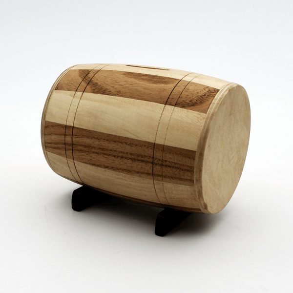 Solid Wood Piggy Bank Beer Barrel - Woodcraft Natural Materials 