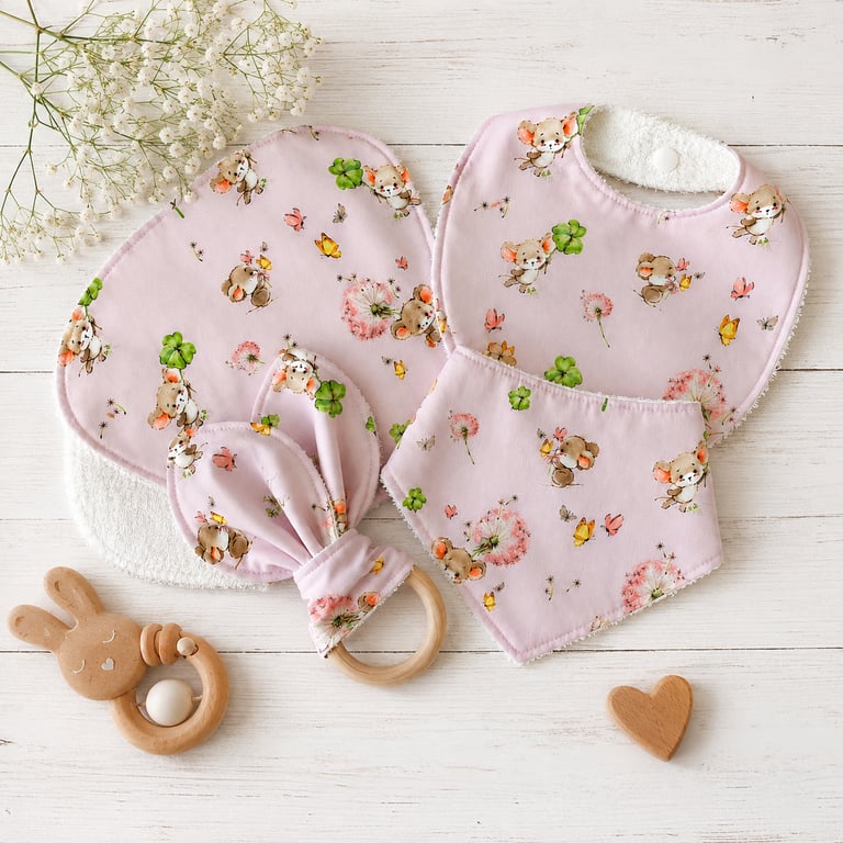 Four piece Summer Mouse Design baby set - Baby Gift Set - Baby Shower Gift