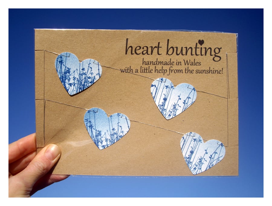 Meadow Heart Cyanotype Blue Valentine Bunting 
