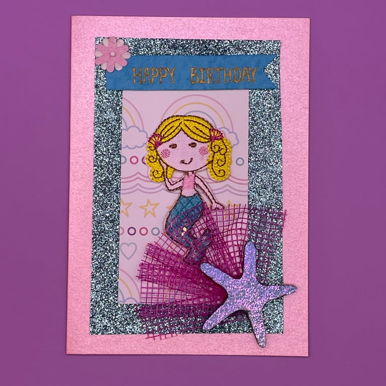 Mermaid Birthday card with iron on motif