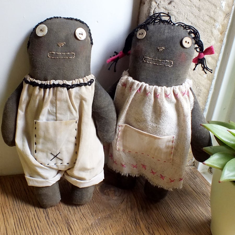 Black American Primitive Folk Art Cloth Dolls