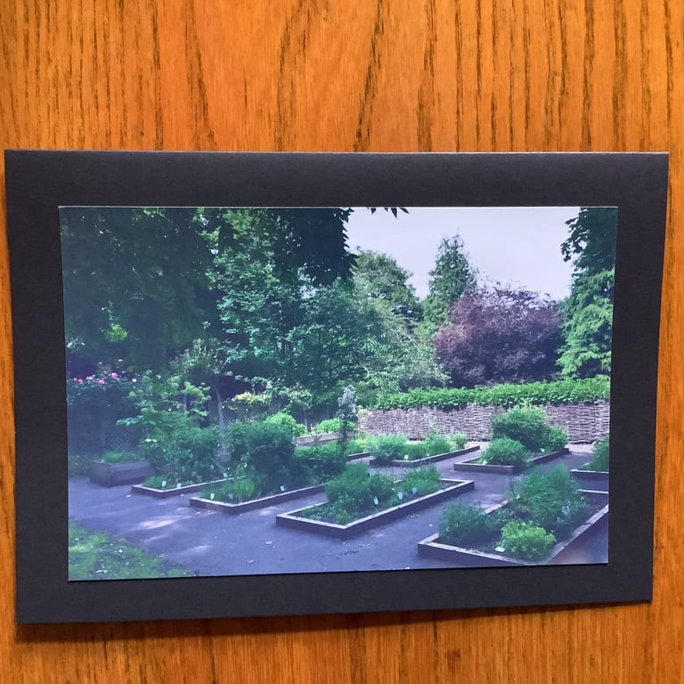 Handmade photo card of the Medieval Herb Garden.