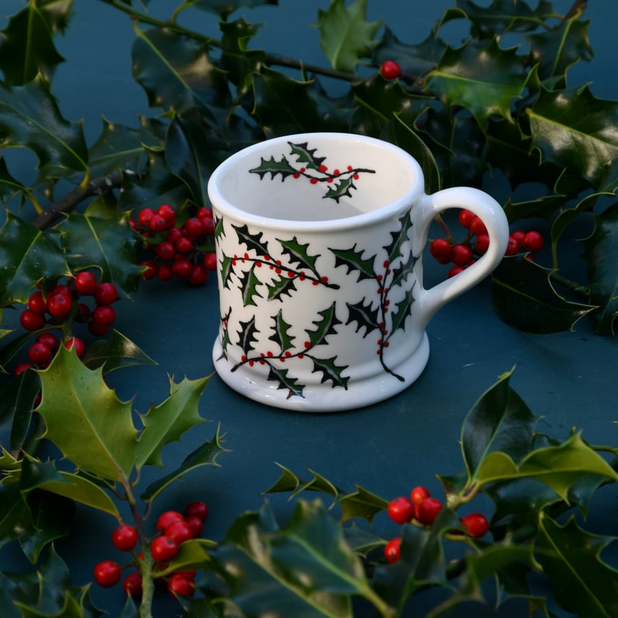 Christmas Holly Country Mug - Hand Painted