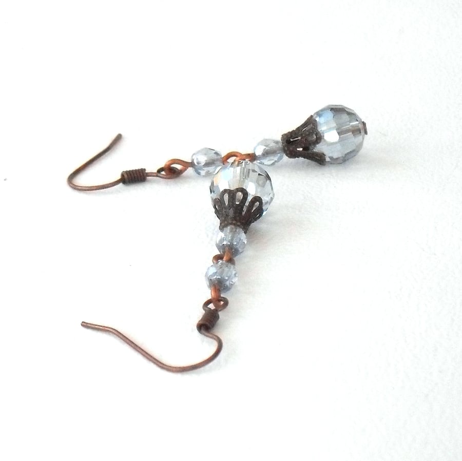 Delicate blue crystal and copper handmade earrings